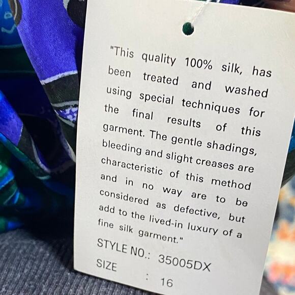 Vintage 80s Silk Faux Wrap Abstract Printed Mini Dress Blue Green NEW Womens 10 - Picture 9 of 9